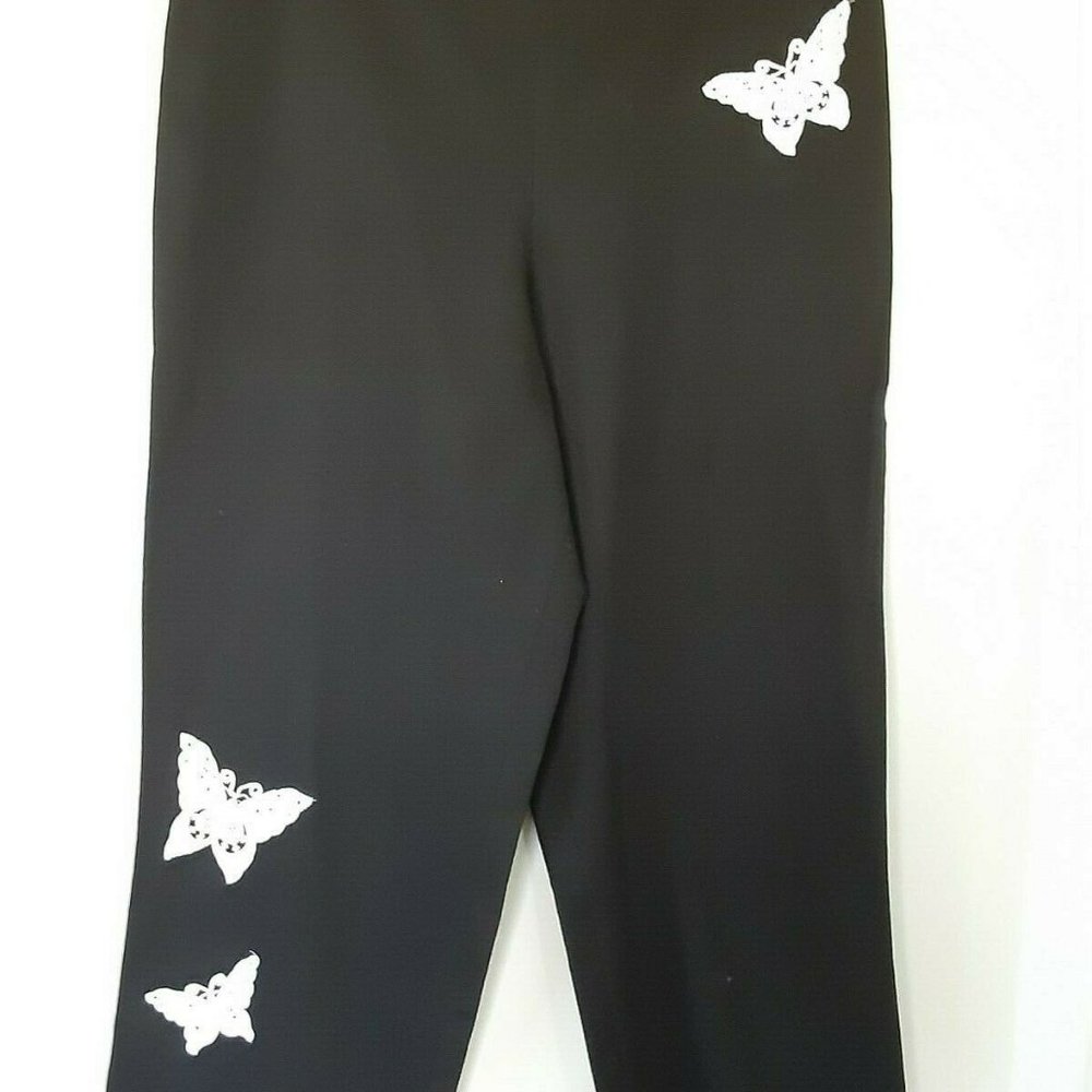 B & J‎ Womens Pants SZ 14 Black w White Butterfly